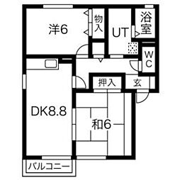 シーダヒルA 2DKの間取図画像
