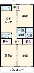 棚網レジデンス水戸 3DKの間取図画像