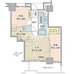 ブリリアタワー聖蹟桜ヶ丘ブルーミングレジデンス 2LDKの間取図画像