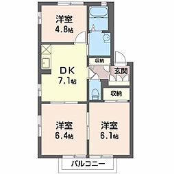 グリーンメゾン鮎沢B 3DKの間取図画像
