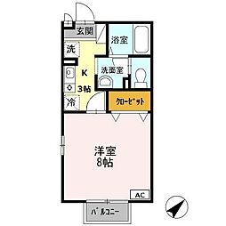 エクセル三城 1Kの間取図画像