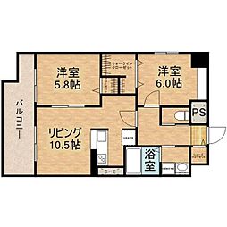 エヴァーグリーン思案橋 2LDKの間取図画像