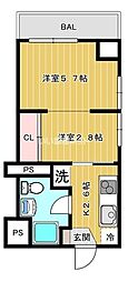 ハイネス立川 2Kの間取図画像