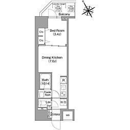 大阪市天王寺区寺田町2丁目マンション 1DKの間取図画像