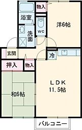 セジュール木津A 2LDKの間取図画像