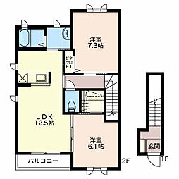 コートボナールB 2LDKの間取図画像