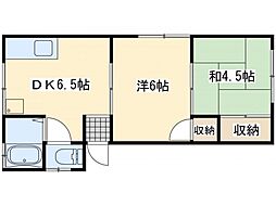 サンハイツ西山 2DKの間取図画像