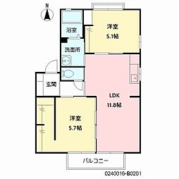 クレインウイングB 2LDKの間取図画像
