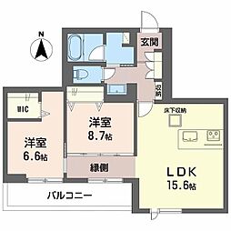 Crestieq大岩本町 2LDKの間取図画像