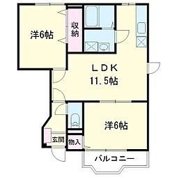 ユーロパレス2 2LDKの間取図画像