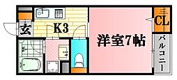 エトワール三入 1Kの間取図画像