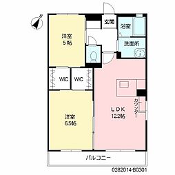 プロムナード夢咲南棟 2LDKの間取図画像