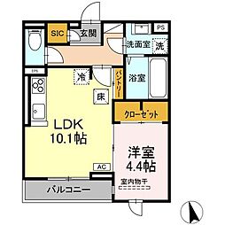 DーROOM六十人町 B B棟 1LDKの間取図画像