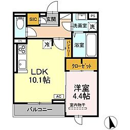 DーROOM六十人町 B B棟 1LDKの間取図画像