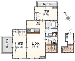 サンライズ登戸3 2LDKの間取図画像