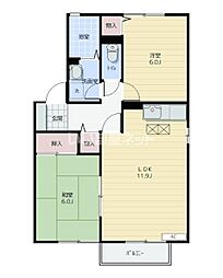パークサイド上矢部A 2LDKの間取図画像