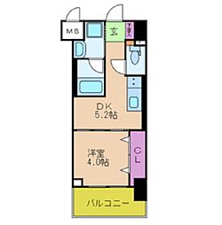 エレガントレジデンス中之島 1DKの間取図画像