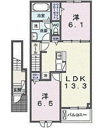ノイエ ハイマート 2LDKの間取図画像