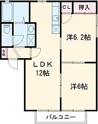 クレールジュネA 2LDKの間取図画像