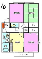 ヴィラ・ハナミズキD棟 3DKの間取図画像