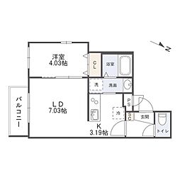 仮称)Cherim片野II 1LDKの間取図画像