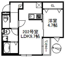 メゾンソレイユ久留米A 1LDKの間取図画像