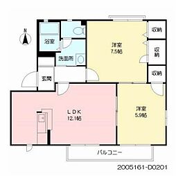 オー・ボワ・バティール2D 2LDKの間取図画像