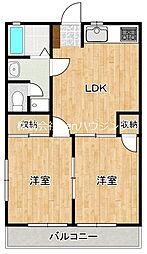 コーポ落合A棟 2LDKの間取図画像
