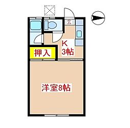 ブルーハイツ薬丸 1Kの間取図画像