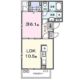 ピヴォワンヌ 1LDKの間取図画像