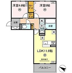 CIEL B棟 2LDKの間取図画像