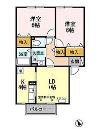 プレジール藤森2 2LDKの間取図画像
