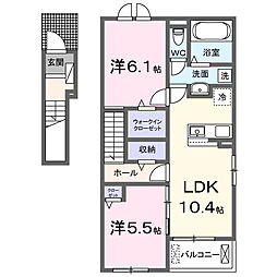 レザンヒル 上の原 2LDKの間取図画像