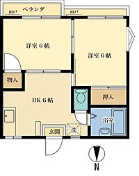 カーサアカイ 2DKの間取図画像