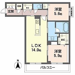 オースピシャス大安寺 2LDKの間取図画像