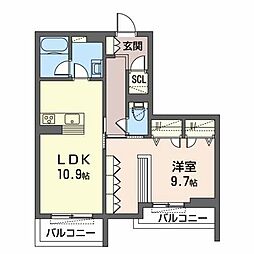 リュエル八戸ノ里 1LDKの間取図画像