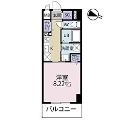ビューテラス大道 1Kの間取図画像