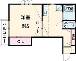 フェリオ朝霧 1Kの間取図画像