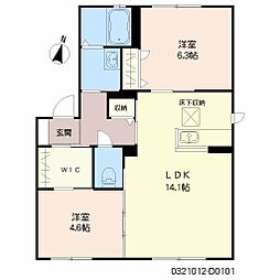 コスモスコーポラスD 2LDKの間取図画像