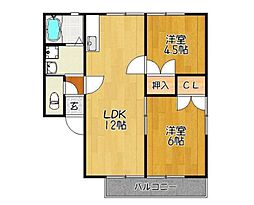 サンモール笹原B 2LDKの間取図画像