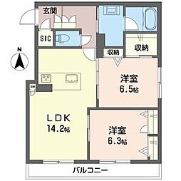 グランコート北浦 2LDKの間取図画像