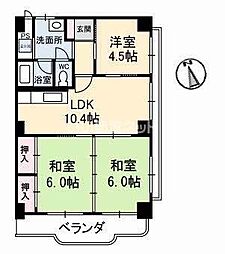 真締川ハイツ 3LDKの間取図画像