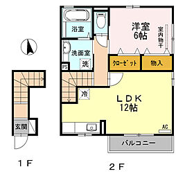 D-room山西 1LDKの間取図画像