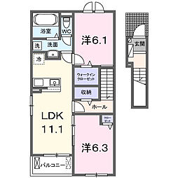 ヴィラ フェリシアI 2LDKの間取図画像