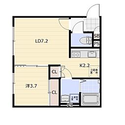 仮)千歳市清流2丁目AP 1LDKの間取図画像