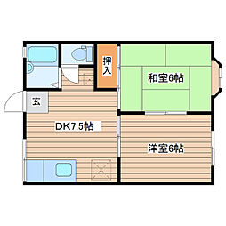 パルメゾンA 2DKの間取図画像