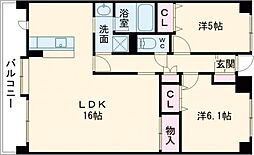Dクラディア南万代 2LDKの間取図画像