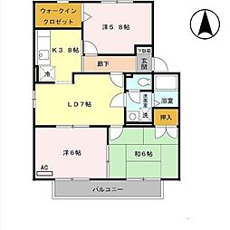 カサベルデB棟 3LDKの間取図画像