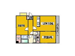 プレステージデル片野 2LDKの間取図画像