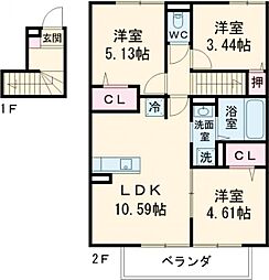 ハッピーライトN 3LDKの間取図画像